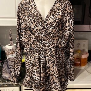 M womens Allgrace casual stretch long sleeve animal print plus size top 4X
